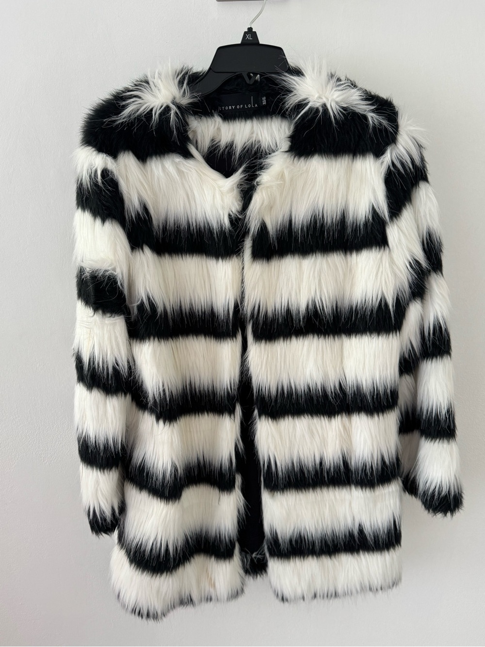 Nasty Gal Black & White Striped Faux Fur Teddy Jacket
